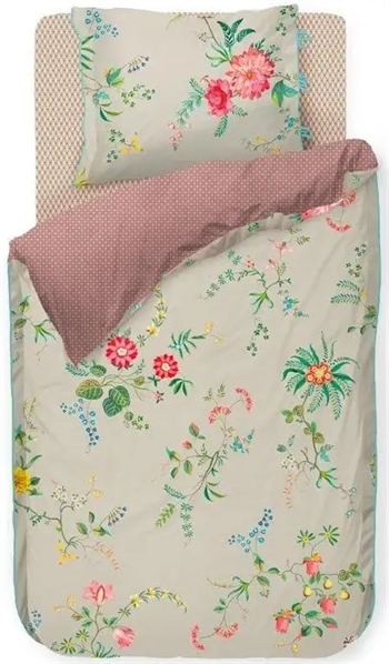 Billede af Pip studio sengetøj - 140x220 cm - Fleur khaki - Blomstret sengetøj - Dobbeltsidet sengesæt - 100% bomuld